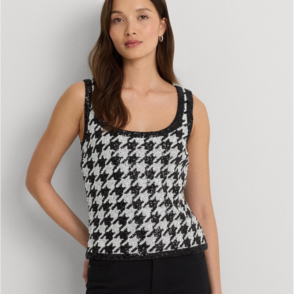 Lauren Ralph Lauren Black and White Houndstooth Tank Top with side zipper
